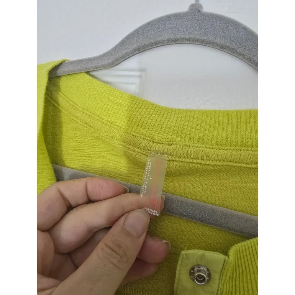 Minor Stains* Free People One Up Henley Top Chartreuse Lime Green Slub Small